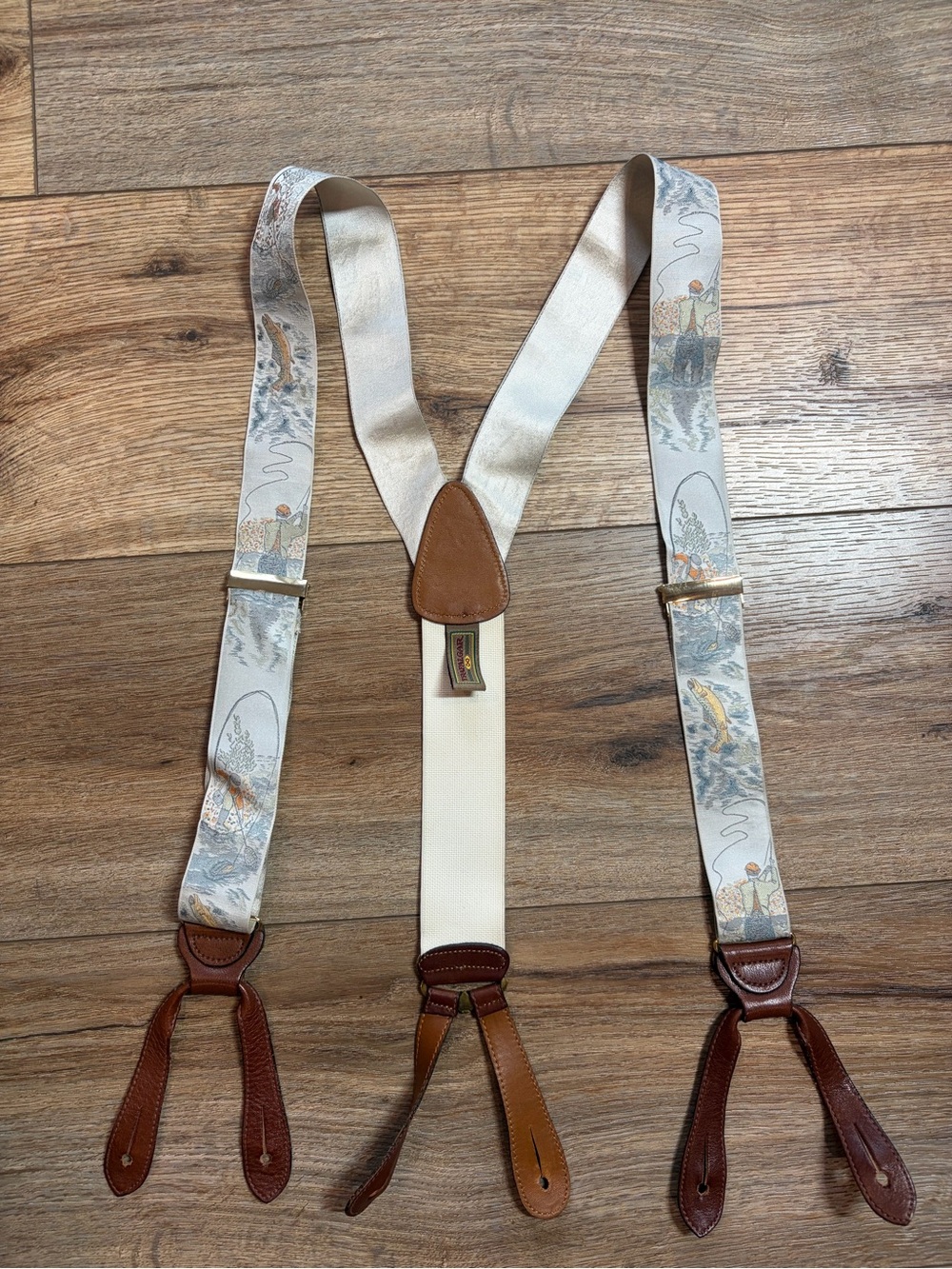 Vintage Trafalgar Limited Edition Silk Suspenders Braces Fly Fishing Trout Theme